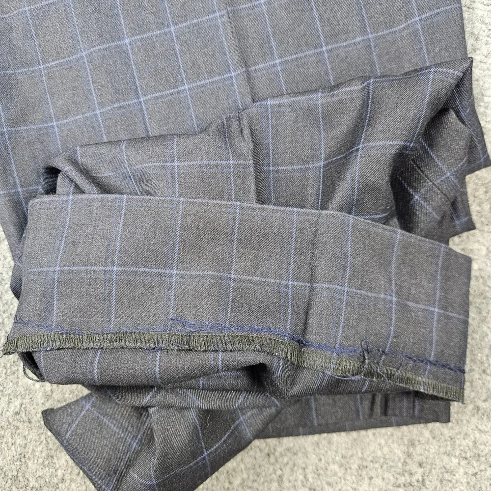 Vitali Mens Navy Windowpane Plaid Dress Pants Flat Front M3071-NP Size 43x29
